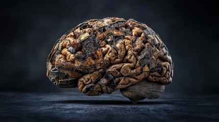 Fototapeta premium Exploring the intricate folds of the human brain art exhibit gallery dark setting close-up view neuroanatomy concept