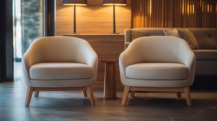 Cozy Modern Living Room with Stylish Armchairs and Ambient Lighting