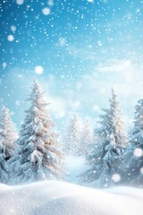 Snow trees with bokeh lighting in winter on a blurred background