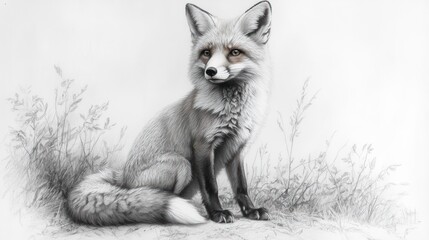 A Majestic Silver Fox Rests Amidst Wild Grasses