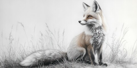 Elegant Red Fox Sitting in Tall Grass