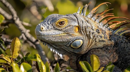 Obraz premium Close-Up of Green Iguana Eye