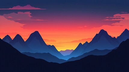 Fototapeta premium Serene Mountain Landscape at Sunset with Vibrant Sky Colors