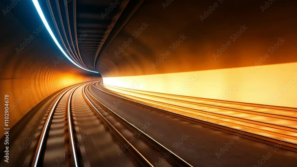 Poster abstract view of a tunnel showcasing dynamic light trails in motion, conveying speed and energy in a