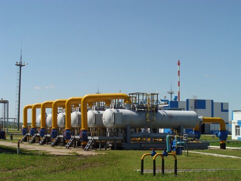   General view of filter separators for gas purification at a natural gas compressor station