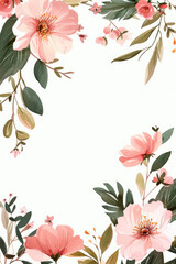 Pre made templates collection, frame - cards with pink flower bouquets, leaf branches. Wedding ornament concept. Floral poster, invite. Greeting card