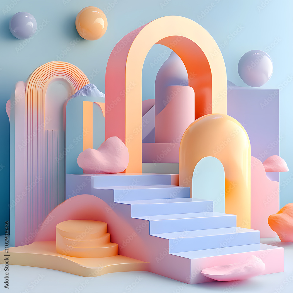 Poster artistic representation of abstract shapes digital studio graphic design colorful environment creati