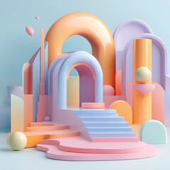 Vibrant geometric sculpture modern art gallery 3d design creative environment abstract viewpoint contemporary art concept