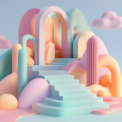 Creative architectural structures fantasy landscape 3d render colorful environment artistic...