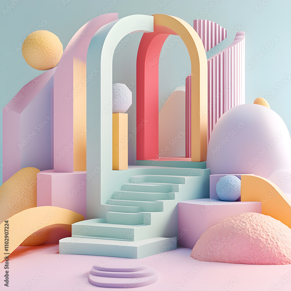 Aufkleber creative colorful archway structures abstract digital art vibrant environment artistic viewpoint mod