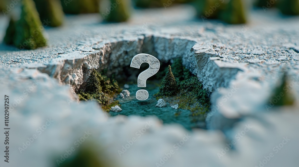 Aufkleber mysterious question mark in cracked earth enigma secret hidden knowledge unknown