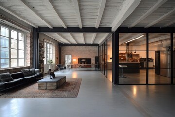 Fototapeta premium Glass-fronted warehouse designed minimally for aesthetic simplicity.