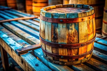 Macro Photography: Wooden Barrel on Pallet - Close-up Texture, Detail, Wood Grain, Rustic, Vintage