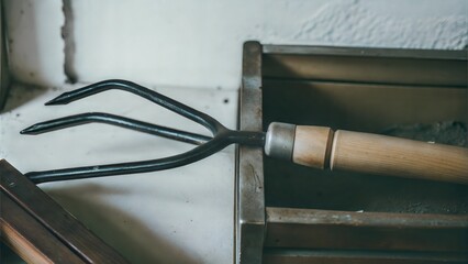 Three-pronged cultivator in a box