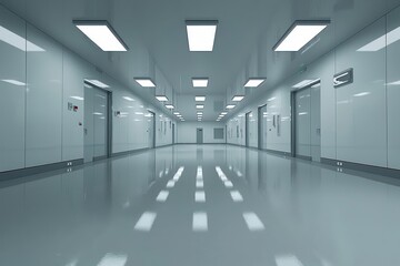 Contemporary warehouse space, clean and unoccupied with gleaming floors.