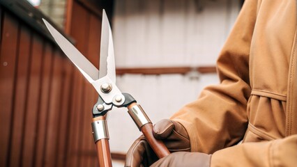 Obraz premium Close-up of Hand Holding Garden Shears