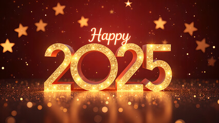Happy New Year 2025 Gold Glitter. Concept of celebration, party, and holiday.
