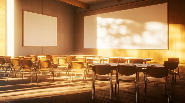 Empty meeting room with scattered budget papers and vacant chairs, symbolizing the aftermath of intense decision-making and strategic planning sessions.