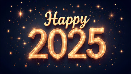 Happy New Year 2025 with golden lights. Concept of celebration, holiday, and party.