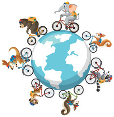 Naklejka premium Animals Cycling Around the World