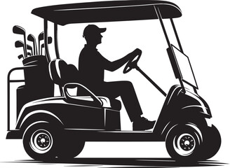 Golf cart vehicle driving silhouette vector illustration isolated on a white background