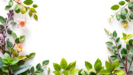 Blank white paper surrounded by lush green leaves, providing a natural frame for text or design, frame, white