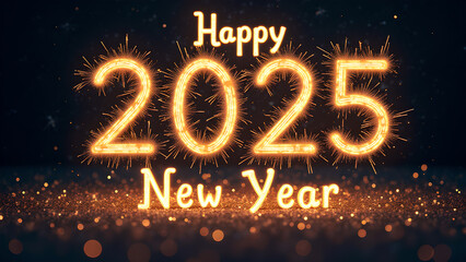 Happy New Year 2025 Sparkler Design. Concept of celebration, holiday, and party.
