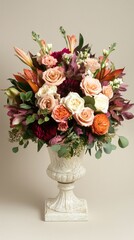 Elegant bridal bouquet arrangement featuring seasonal flowers, perfect for wedding themes, showcasing vibrant colors and intricate floral design for event inspiration.