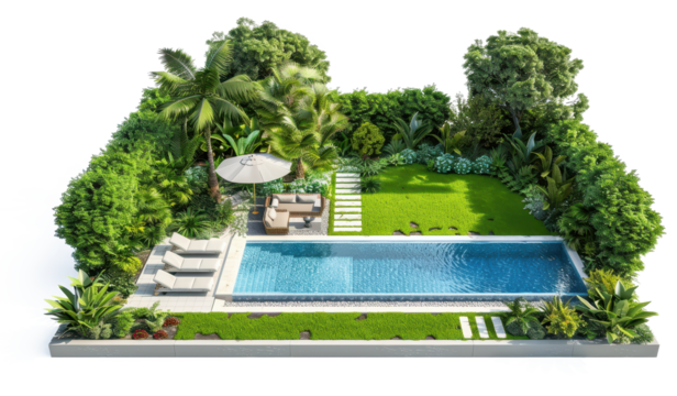 Luxury Tropical Backyard Oasis with Pool and Landscaping