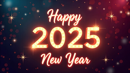 Happy New Year 2025 Celebration. Festive design with glowing lights.