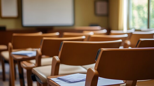 Empty meeting room with scattered budget papers and vacant chairs, symbolizing the aftermath of intense decision-making and strategic planning sessions.