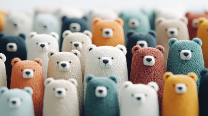 Cute Cartoon Bear Crowd  Diverse Plush Toys  Soft Furry Animals  Adorable Characters