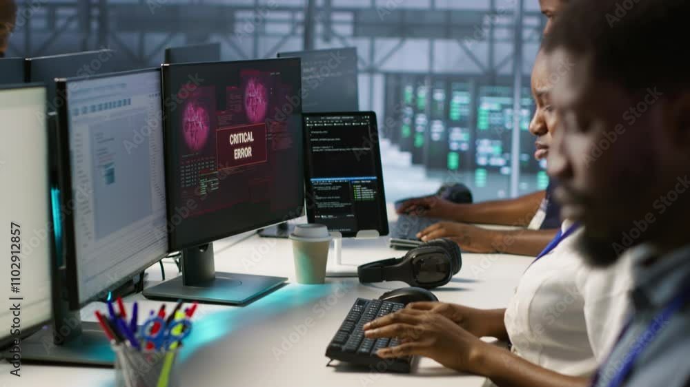 Poster it staff members seeing critical error popup on pc screen in data center, requesting help from cyber