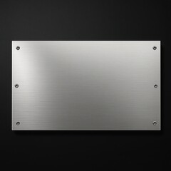 High-quality metal plate on black brushed background with slight reflective shine, shiny, machinery, luxury, equipment