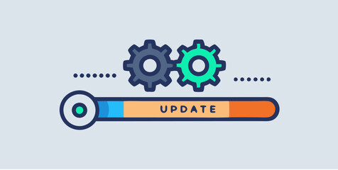 Illustration depicting update, upgrade, and loading system processes. Ideal for app progress visuals, system notifications, and web design elements. Modern vector style.