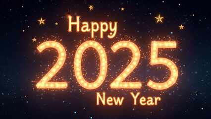 Obraz premium Happy New Year 2025 Glowing Text Design. Concept of celebration, holiday, and future.