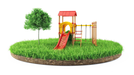 Joyful Playground Scene: Colorful Play Structure in Lush Green Grass