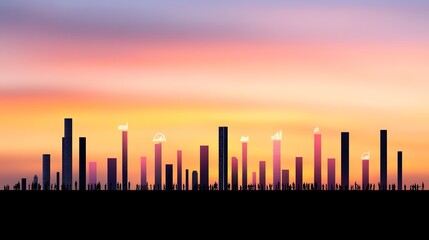 Fototapeta premium Silhouette of Modern City Skyline Against Vibrant Sunset Sky with Colorful Clouds and Architectural Structures Representing Urban Diversity and Progress