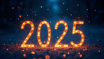 2025 New Year's Eve Sparkler Lights. Concept of celebration, hope, and future.