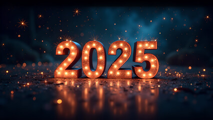 2025 New Year's Eve celebration with glowing lights. Concept of future, hope, and new beginnings.