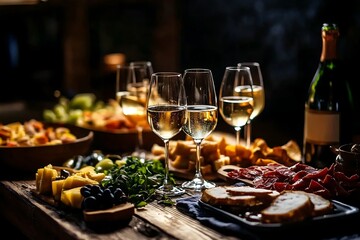 Discover the elegance of a buffet adorned with glassware and drinks.