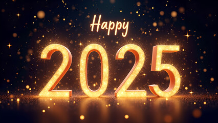 Happy New Year 2025 Glowing Numbers. Concept of celebration, holiday, and future.