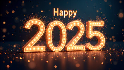 Happy 2025 New Year Celebration with Sparkling Lights. Concept of future, hope, and new beginnings.