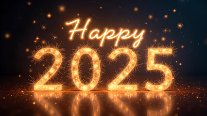 Happy New Year 2025 with Sparkling Lights. Festive celebration concept.