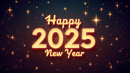 Happy New Year 2025 with glowing lights. Concept of celebration, party, and holiday.