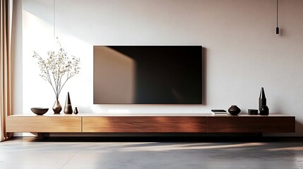 Elevate your entertainment area with a chic modern TV stand against a blank canvas.