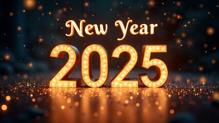 Happy New Year 2025 Celebration. Festive lights and glitter background. Concept of new beginnings, hope, and celebration.