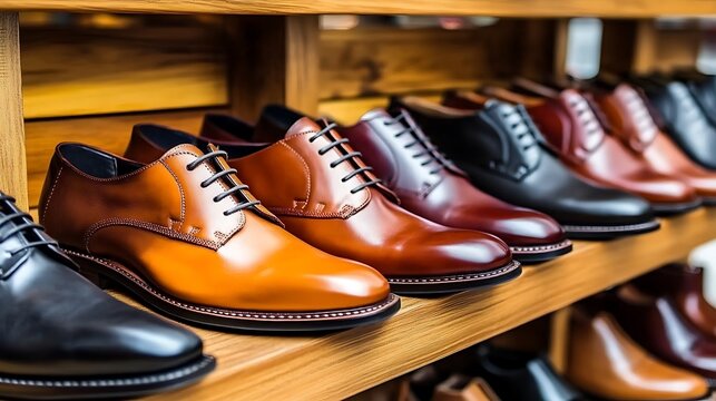 Sleek and stylish men's leather shoes featured prominently in store. 