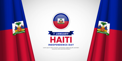 Haiti Independence Day waving flag banner background with blank space area