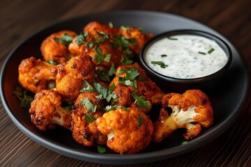 Fototapeta premium Delicious Vegan Cauliflower Wings with a Creamy Dip